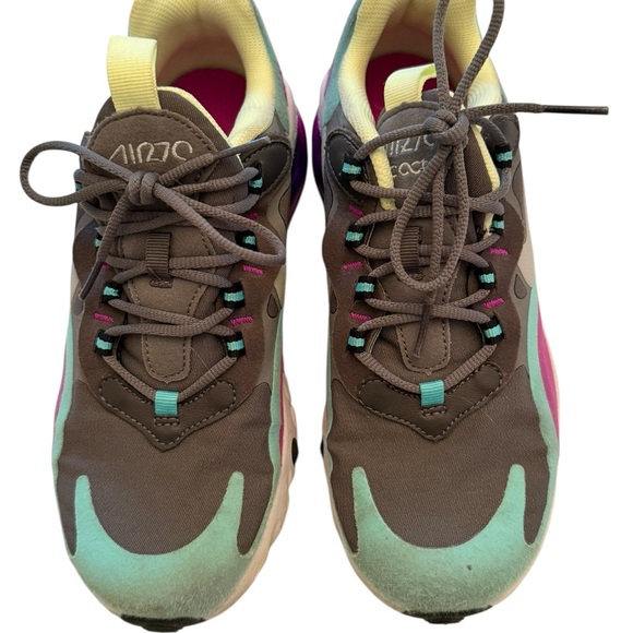 Nike Air Max 270 Sneakers - React Run Girls Size 6Y Gray, Green, Purple, Yellow - Picture 9 of 14